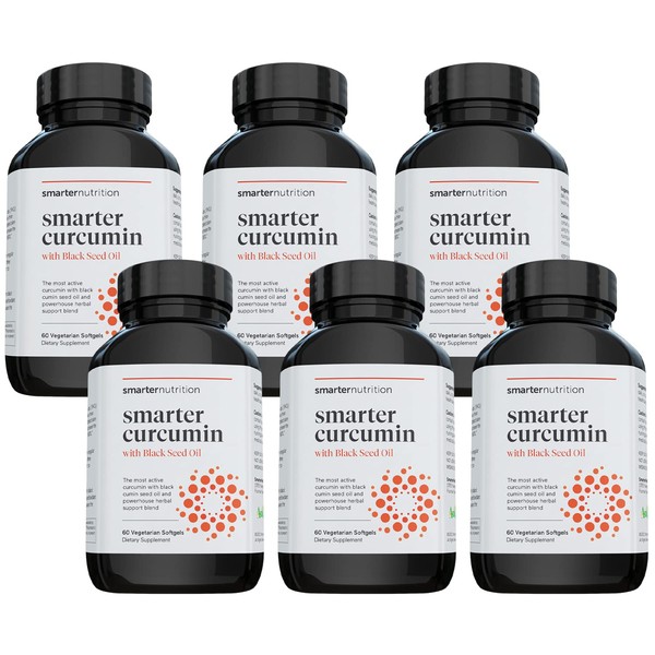 Smarter Nutrition Curcumin Softgels - Potent & Bioavailable, Active Curcumin Standardized to 95% Tetrahydrocurcuminoids with AstraGin Black Cumin Seed Oil & Ginger (60 Count (Pack of 6)