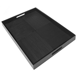 Simply Bamboo Black Extra Large Rectangle Ribbed Bamboo Serving Tray | Decorative Platters for Ottoman | Kitchen TableTop | Coffee Tray - 23" x 16" x 2"