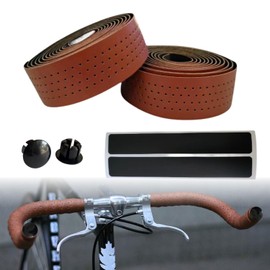 Lyivisk Handlebar Tape for Road Bike and Gravel Thick Waterproof Non-Slip Shock Absorbing with Leather Look Includes Masking Tape and Handlebar Plugs (Brown)