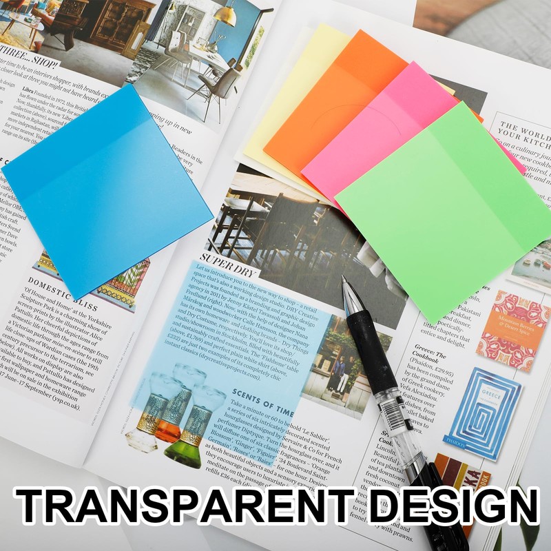 300 Sheets Clear Transparent Sticky Notes, Colorful Waterproof Notepad, Translucent
