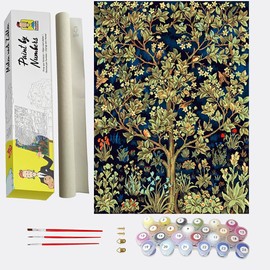 DonElton William Morris Paint by Numbers for Adults - DIY Paint by Numbers - Tree of Life - Kit Includes Pre-Printed Canvas, 3 Brushes and Colourful Acrylic Paints