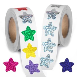 ESJNNK Reward Stickers, Star 2 Rolls, Approximately 1000 Sheets, Stars, Sparkling Rewards, Cute, Glitter Stickers, Passing Stickers, Attendance Stickers, Notebook, Diary, Decoration, DIY (Colorful +