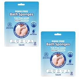 Rinse Free Disposable Bath Sponges – 50 Count (Pack of 2)– Extra Thick, All-in-1 No Rinse Bath Wipes for Elderly Care, Nursing, Camping & Travel