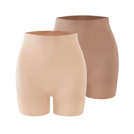 Short Invisible Mujer Control Moderado, Boxer Tipo Short Faja para Mujer Invisible con Cintura Alta, Calzon Faja para Mujer Sin Costuras, Pantalones Cortos Invisibles (L, Beige+ Marrón)