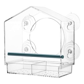 Window Bird Feeder Acrylic, Large Window Feeder for Birds 21.5 x 20.5 x 10 cm (L x W x H), Bird Feeder with 2 Cells, for Small Wild Birds