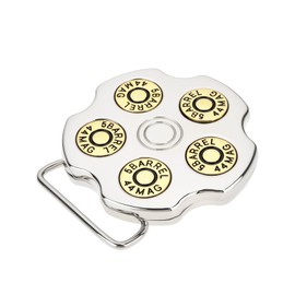 EMSea Bullet Spinner Metal Buckle 7 x 7 cm 38-40 mm Bullet Revolver Zinc Alloy Rotating Belt Buckle, silver, 7x7cm