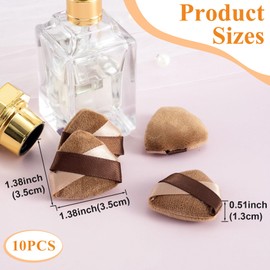 Mxxipp 10pcs Triangle Finger Powder Puff, Portable Mini Face Makeup Pads, Velour Cosmetic Sponge Tool for Blending Loose Powder Foundation Concealer- Brown