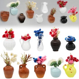10PCS Mini Vase Magnets for Fridge, HYLEBOR DIY Mini Ceramic Vase Magnets, Tiny 3D Cute Plant Flower Ceramic Vases for Refrigerator Decoration Kitchen