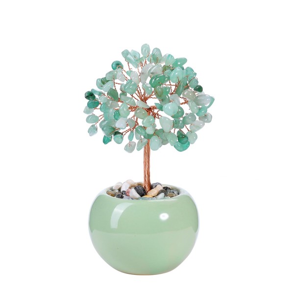 CrystalTears Green Aventurine Crystal Tree Natural Healing Crystal Gemstone Money Tree Feng Shui Stone Tree of Life for Home Office Decor Wealth Good Luck Crystal Gift for Christmas