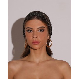 Women Mesh Rhinestone Headbands Glitter Fishnet Diamond Headpiece Sparkly Hollow Fashion Hair Accessories (Black, 90CM)