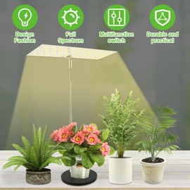 Foribyw Grow Light Height Adjustable Vegetation Grow Lamp Dimmable Brightness Full Spectrum Bright LED Vegetation Light with Auto On/Off Timer 4/8/12H for Indoor Greenhouse(with Base)