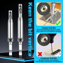 17pcs VIX Bits Self Centering Drill Bit Set - 1/4" Hex Shank Quick Change Hinge Tapper for Woodworking Door, Window, Cabinet Hinges - Includes Hex Key & 8 Bits (5/64" to 1/4")