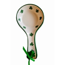 Whimsical Cupboard Irish St Patrick's Pattern Shamrock Ceramic Spoon Rest Green and White