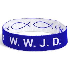 Great 1 WWJD Ichthys Symbol/Jesus Fish Bracelet - What Would Jesus Do Inspirational Religious Christian Reversible Stretch Wristband, Small, Polyester, no gemstone