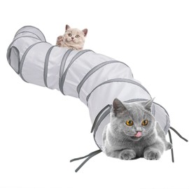 AOKUY Cat Tunnel with Play Ball, Foldable Tunnel, Interactive Peek-a-Boo Cat Tube Toy with Fun Ball and 2 Peepholes for Cat, Puppy, Kitty, Kitten, Rabbit (2-Way)