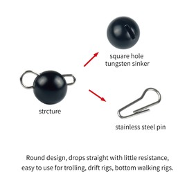 MUUNN 10 Pack Tungsten Cannonball Jig Head Ball Fishing Weights,Cheburashka Sinker Weights Kit Flexi Pins Head,5.0g