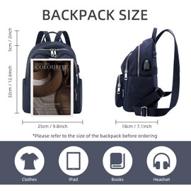 YouNuo Backpack Purse for Women Girls, Fashion Small Nylon Backpack with USB Charging Port, Waterproof Casual Travel Daypack with Handle (Navy Blue)