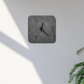 [PJ Collection] 12-Inch Cement-Accent Wood Clock, Cement Color Wood Clock, Square Wood Wall Clock, Industrial Style Wall Clock, Minimal Ticking Dial, Decorative Wall Clock, Battery Operated