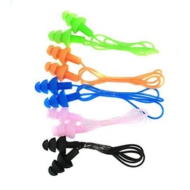 CTKcom 5 Pcs Silicone Gel Soft Earplug Corded String Ear Plugs for Swimming,Pack of 5,Blue