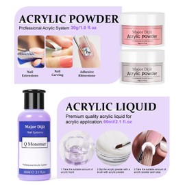 Acrylic Nail Powder Kit - 2x30g Powder, 60ml Liquid, Brush & Nail Forms