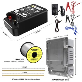 LIFENCE AC/DC 2 in 1 Power Supply, Electric Fence Energizer Kit for 10 Mile Preventing Wild Animal Intrusion, 40 Acre Coverage, 12V Input, 12KV 2 Joule Output, Electric Fence Charger for Livestock