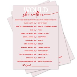 TRKAE Would She Rather Bridal Shower Game Set, 30 Pink Wedding Shower Games Card, Bridal Shower Engagement Bachelorette Party Activities and Supplies -P12