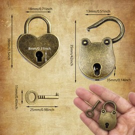 BUENTYA Pack of 4 Padlock Antique Panda & Heart Shape Mini Padlock Vintage Padlock Antique Lock with Key for Cupboard, Jewellery Box, Diary, Drawer