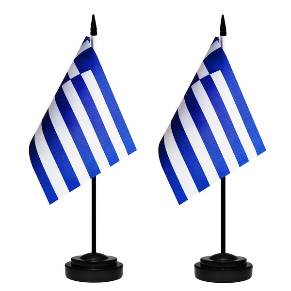 Greece Desk Flag Set, 2 Pack Greek Table Office Flags,
