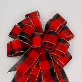 Red and Black Plaid Bow, Christmas Bow