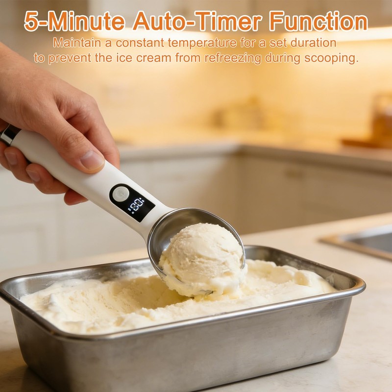Heated Ice Cream Scoop with Detachable Battery, Fast Heat to