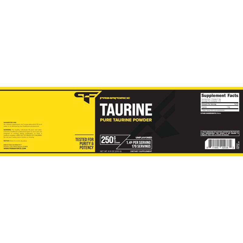 PrimaForce Taurine Powder, 250 Grams - Non-GMO & Gluten Free