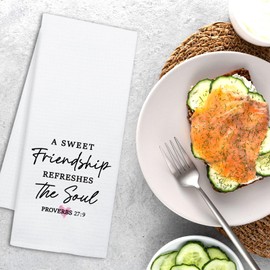 NAHMAKNE Funny Friendship Kitchen Towels, A Sweet Friendship Refreshes The Soul, Decorative Dish Towels for Kitchen, Christian Gifts for Women Men, Sweet Housewarming Gifts for Sister Friend Bestie