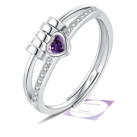 Birthstone Jewellery for Women, Adjustable February Birthstone Cubic Zirconia Ring, Sterling Silver Plated Fidget Gifts, Purple Anxiety Heart Rings for Daughter Birthday Christmas