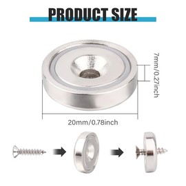 MIN CI MIN CI 22 Pack Magnets Strong 35lbs Pulling Force 20mm Neodymium Magnets with Countersunk Hole and Screws, Pot Magnets Round Magnets Rare Earth Magnets Silver Magnet