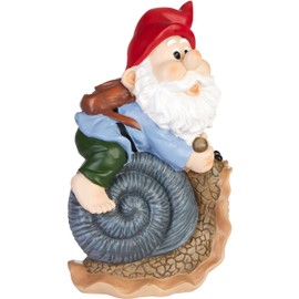 BRUBAKER Garden Gnome on Snail House, Gnome with Cheerful Snail, Funny Garden Figure, Weatherproof Decoration for Garden, Campsite, Garden Decoration for Outdoor Use, 24 cm Large
