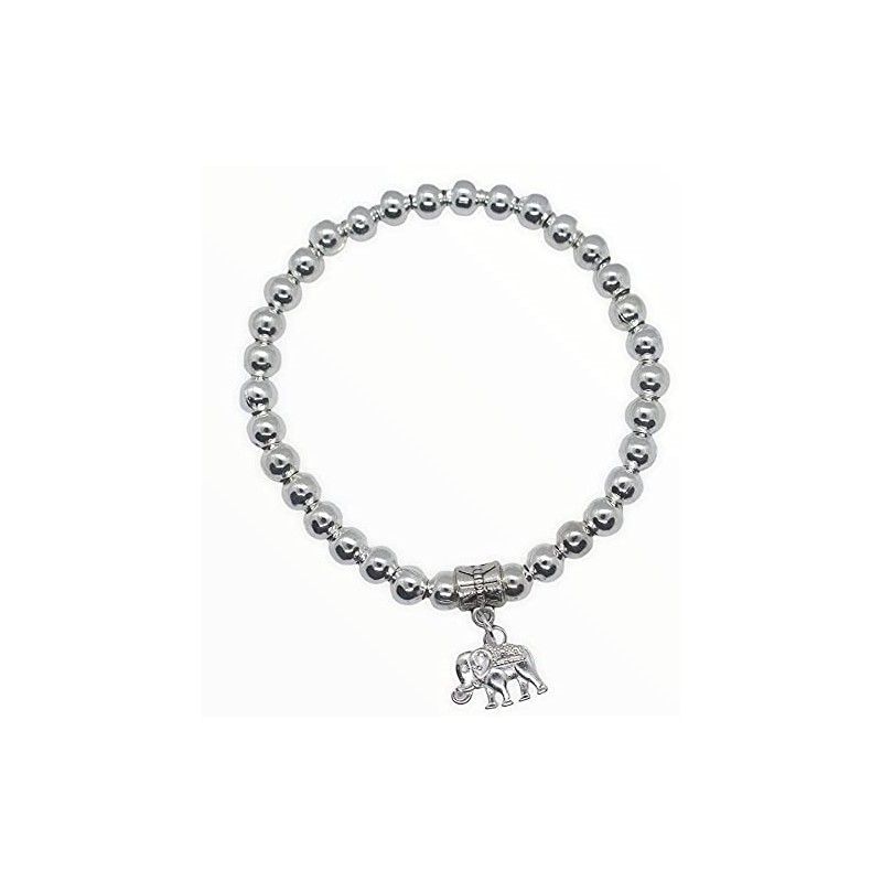 Fashion Stretchy Bracelets with Silver Beads, Elephant Pendant