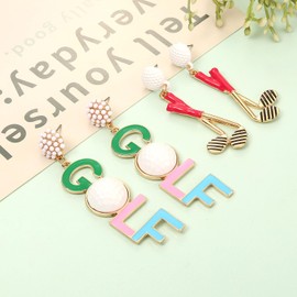 2Pairs Golf Earrings for Women Golf Ball Tee Bag Cart Dangle Earring Statement Golf Themed Earrings Putting Green Earrings Sport Game Day Golf Accessories Outfits Jewelry Gifts (Style E)
