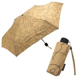 MARIMEKKO 93949 890 Women's Umbrella, Unikko Mini Manual Folding Umbrella, Floral Print, Brown, Brown black