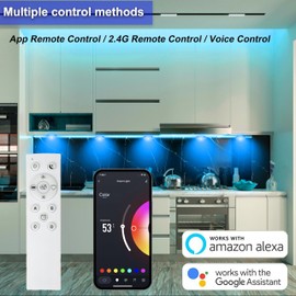 6 PCS Aluminum Round WiFi RGB Under Cabinet Lights Kit,Work with Alexa,Google Assistant,App and 2.4G RF Remote,Music Sync LED Light with Timmer Dimmable Under Counter Lights for Kitchen Bedroom