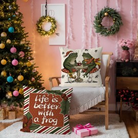 QIONG MENG Christmas Frog Pillow Covers Xmas Throw Pillows Home Sofa Living Room Decorative Cushion Case 18x18 Inch Set of 4