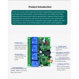 Four Channels Wireless Remote Control Industrial Four Button high-Power Remote Transmitter Remote Control Switch 12v 24v 36V Control Industrial Equipment Lamp Lifter Control