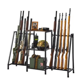 DGWJSU Gun Rack, Rifle Rack with Gun Storage Solutions, Indoor Standing Floor Shotgun Rack, Shooting Clubs, Hunting Range, Holds Up to 10 Long Guns and Gun Accessories Organizer