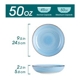 vancasso Bonita Pasta Bowls Set of 6, 50oz Large Salad Bowls for Kitchen, Stoneware Serving Bowls Dishwasher & Microwave Safe, Blue Bowl Set