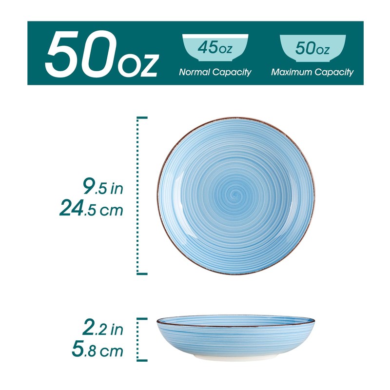 vancasso Bonita Pasta Bowls Set of 6, 50oz Large Salad