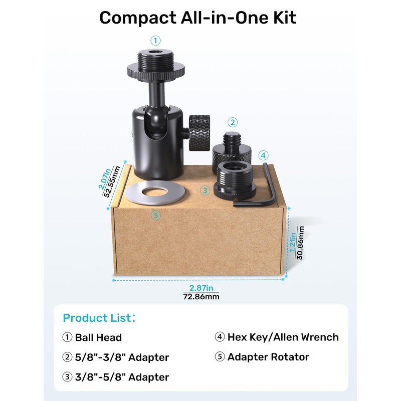 Etour Ball-and-Socket Head Microphone Adapter, 360° Swivel & 90° Tilt