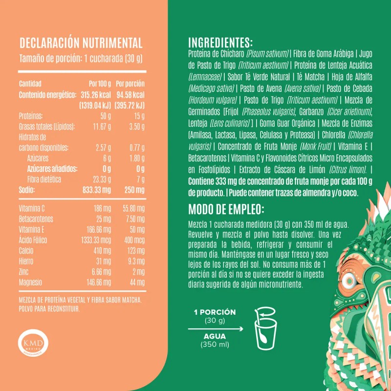 Birdman Parrot Green Protein Suplemento Sobres 30gr Sabor Matcha