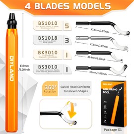 DIYLAND Hand Deburring Tool Kit with Metal Handle+10 Extra HSS(Steel) Blades in 4 Modes 360 Degree Rotatable Pen Deburring Cutter Burr Remover for Copper Pipes, 3D Printing, Plastics, Resin Art, Wood