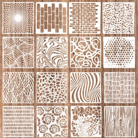 cobee 16Pcs Reusable Stencils for Crafts, Texture Stencils for Painting Layering Drawing Templates DIY Art Painting Templates Painting on Card Making Canvas Furniture Paper(16)