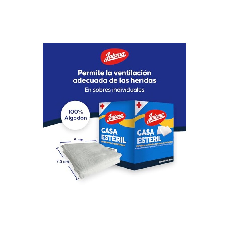 Jaloma | Gasa Estéril Simple 7.5x5 cm, material de curación,