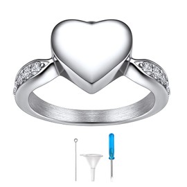 Richsteel Memorial Love Heart Stainless Steel Cremation Urns Ring For Men Women Pet Ashes Rings Jewellery